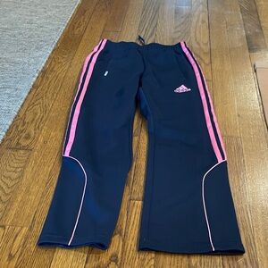 Adidas Kids Dark Blue Joggers with Pink Stripes